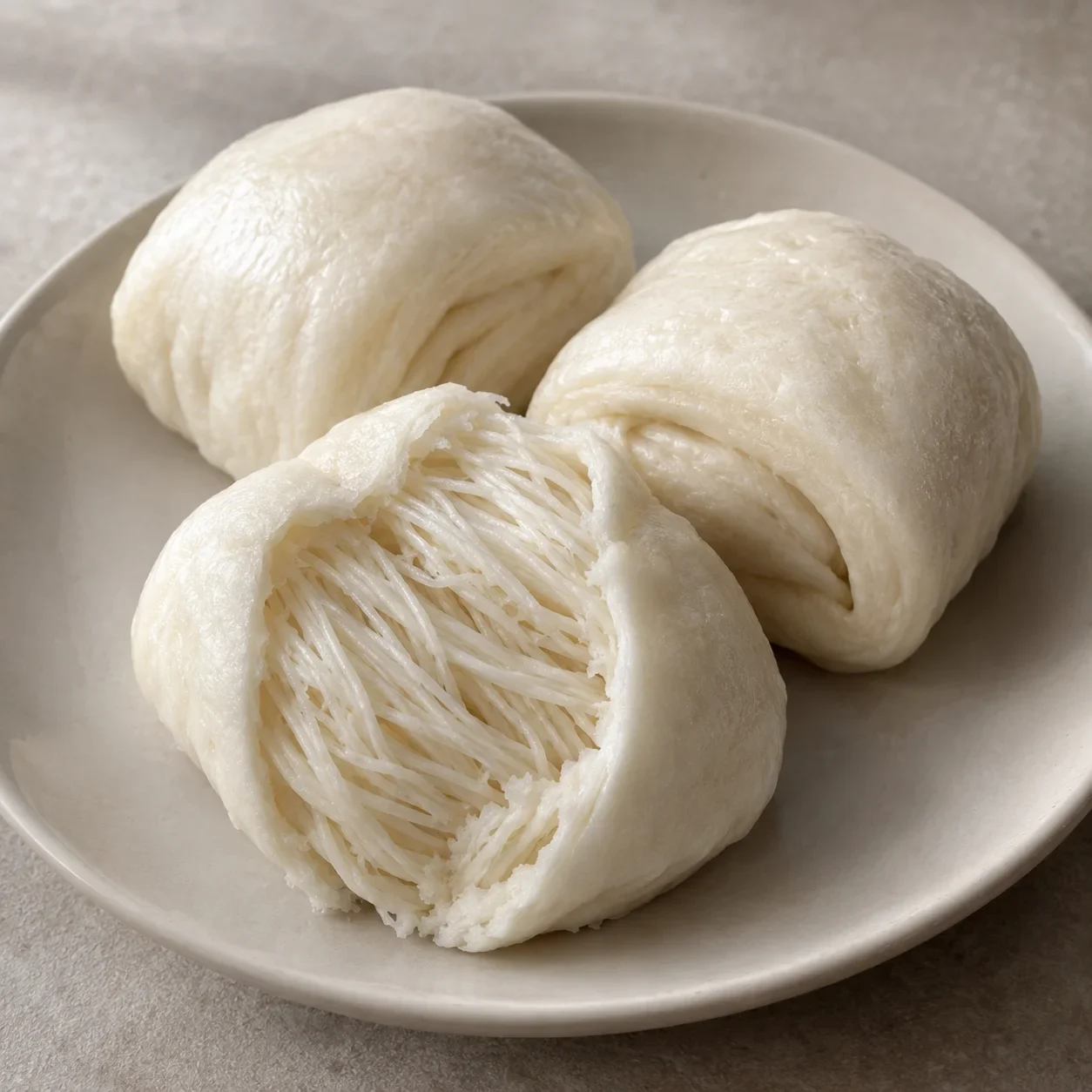 Illustration of silver-thread rolls, one opened to show the fine dough strands inside.