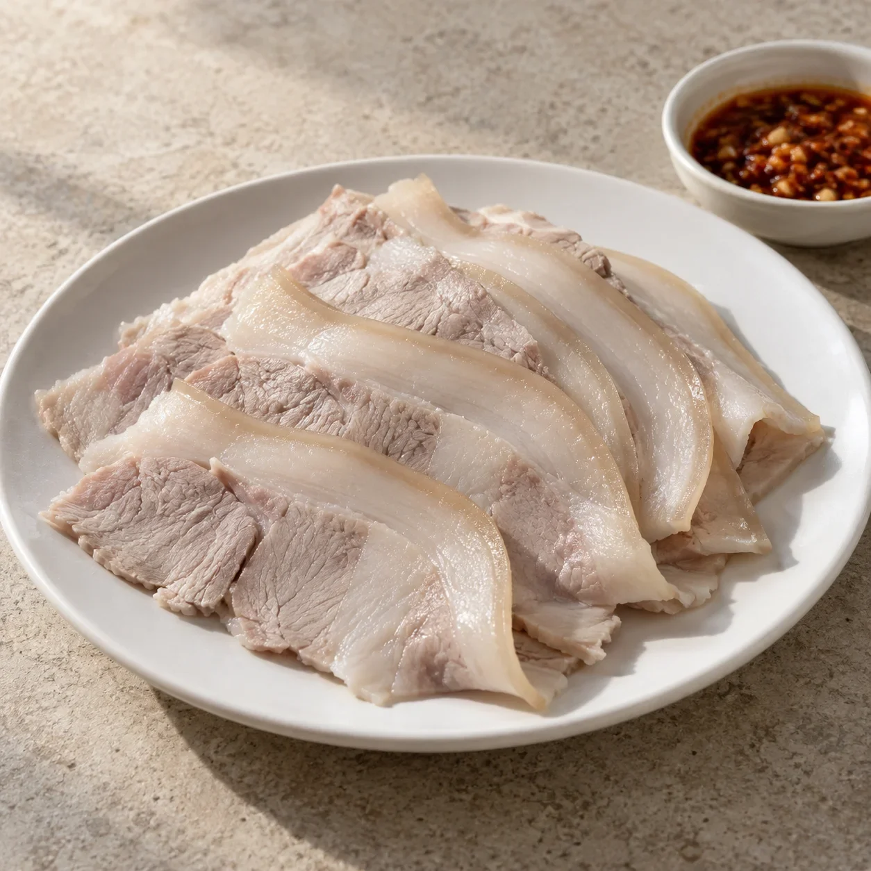 AI-generated editorial illustration of Lizhuang sliced pork.