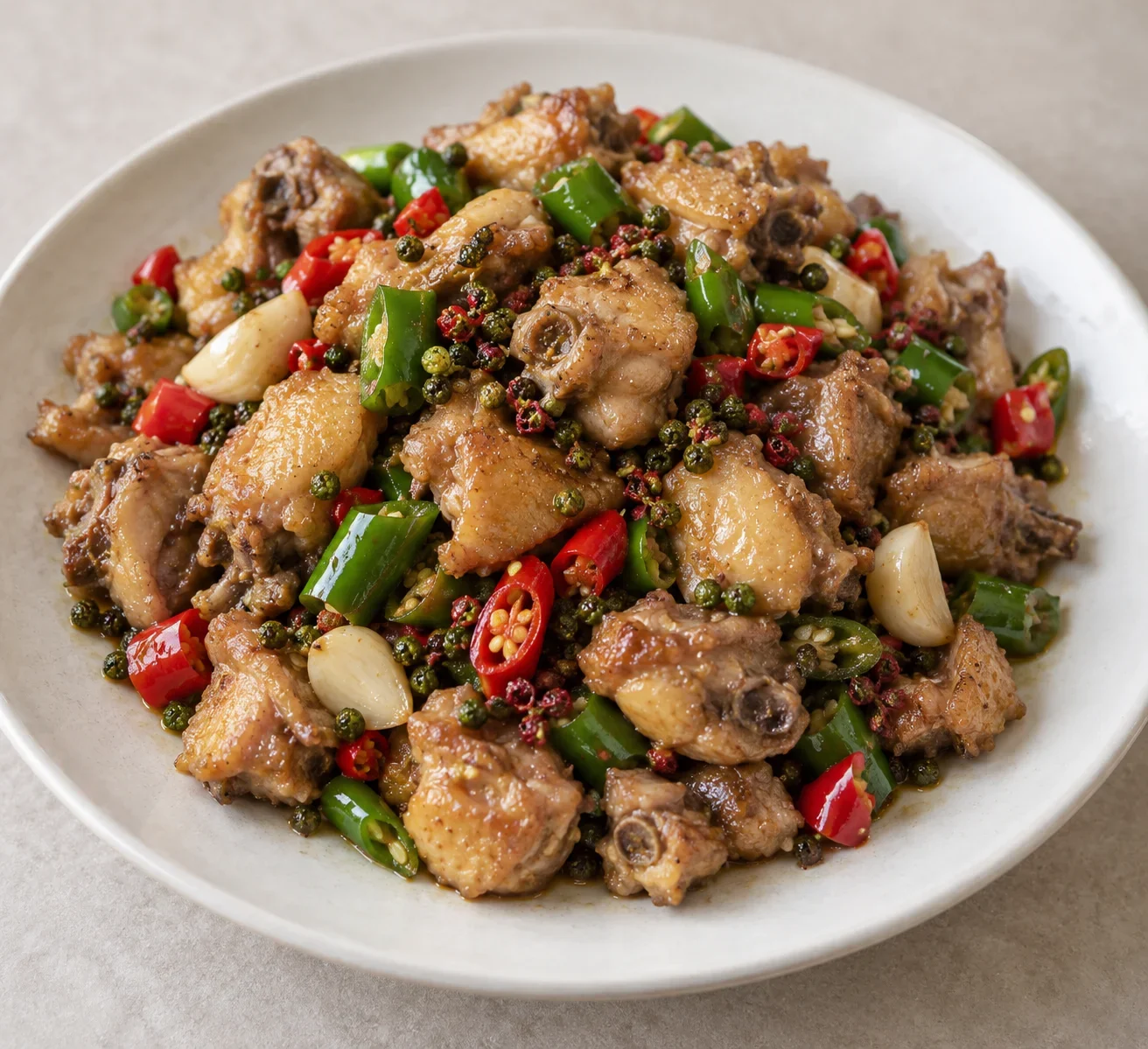 Illustration of Tieshanping Peppercorn Chicken, a cooked dish.