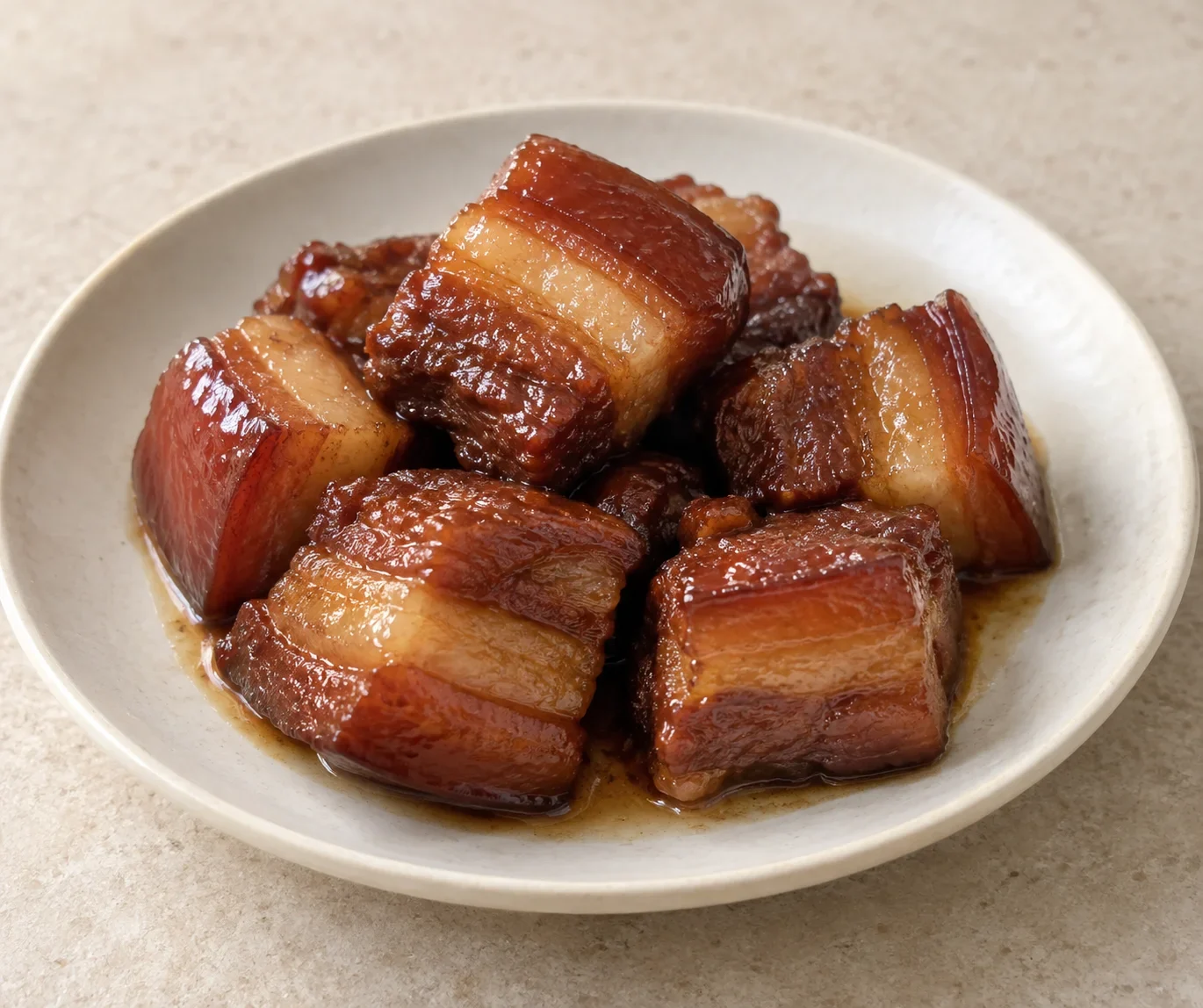 Generated guide illustration of mao style red braised pork; not a restaurant photograph.