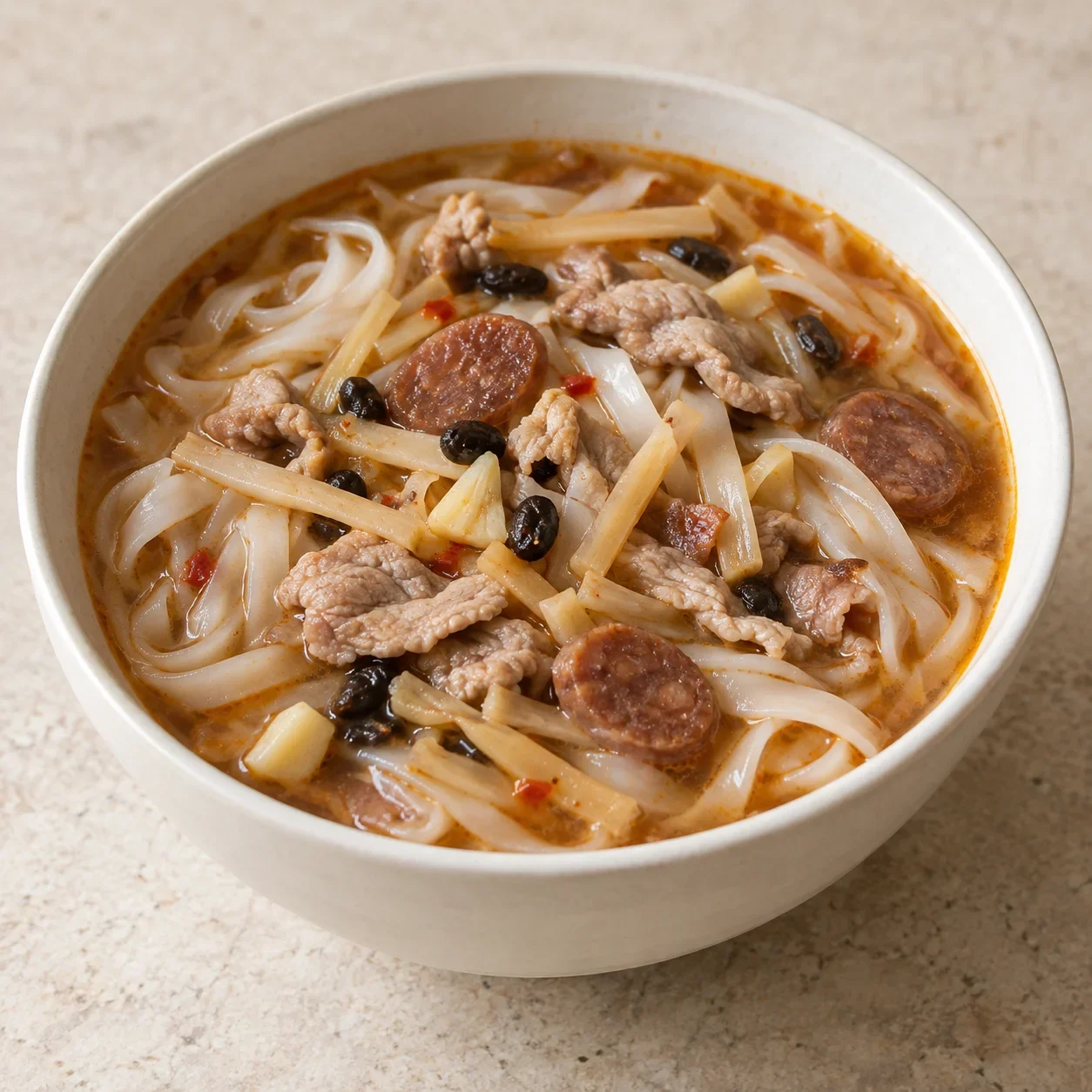 Generated guide illustration of nanning laoyou noodles, not a restaurant photograph.