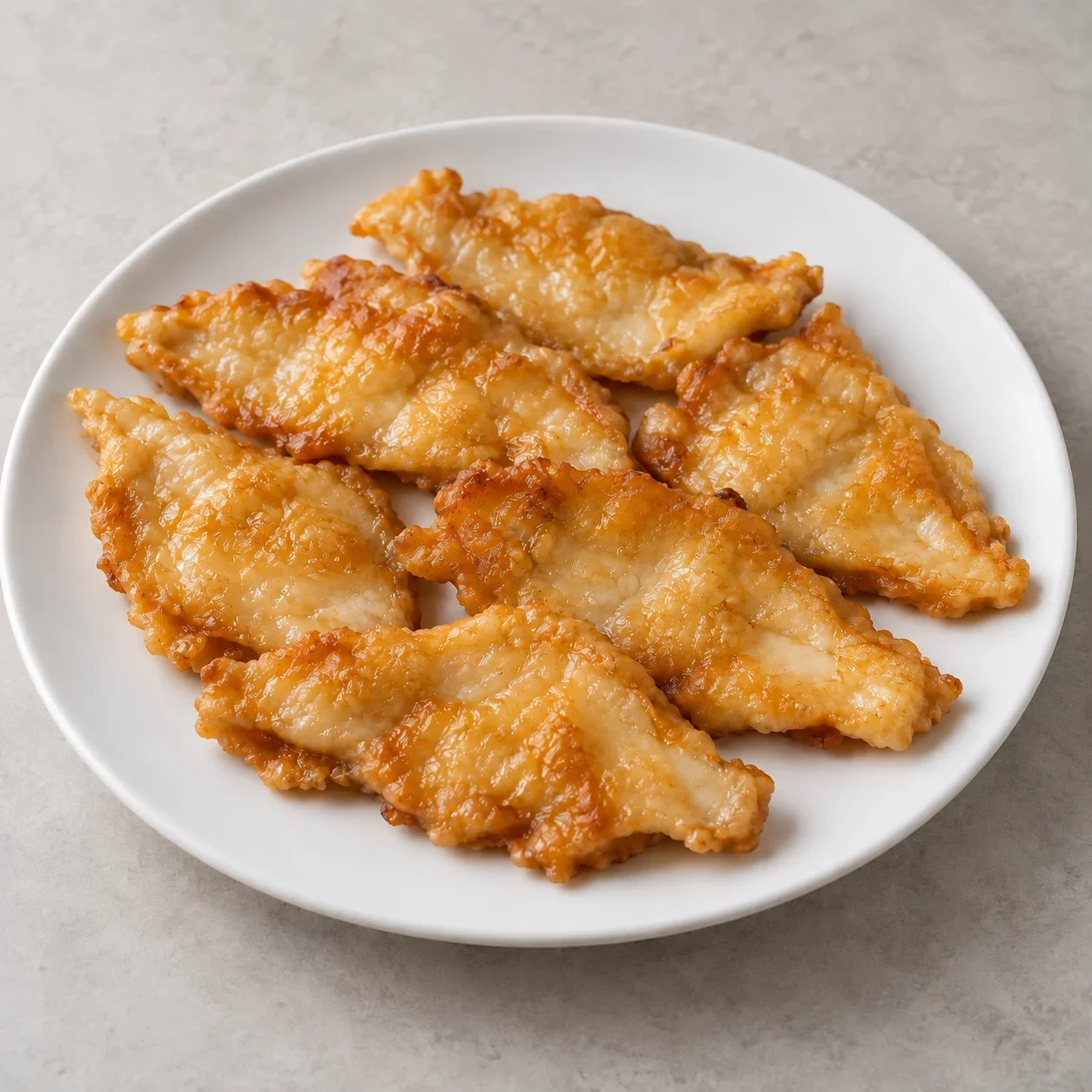 Illustration of crisp fried fish slices coated in a glossy sweet-and-sour sauce.