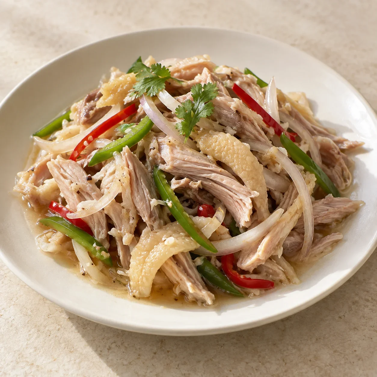 Generated guide illustration of xinjiang jiaoma chicken, not a restaurant photograph.