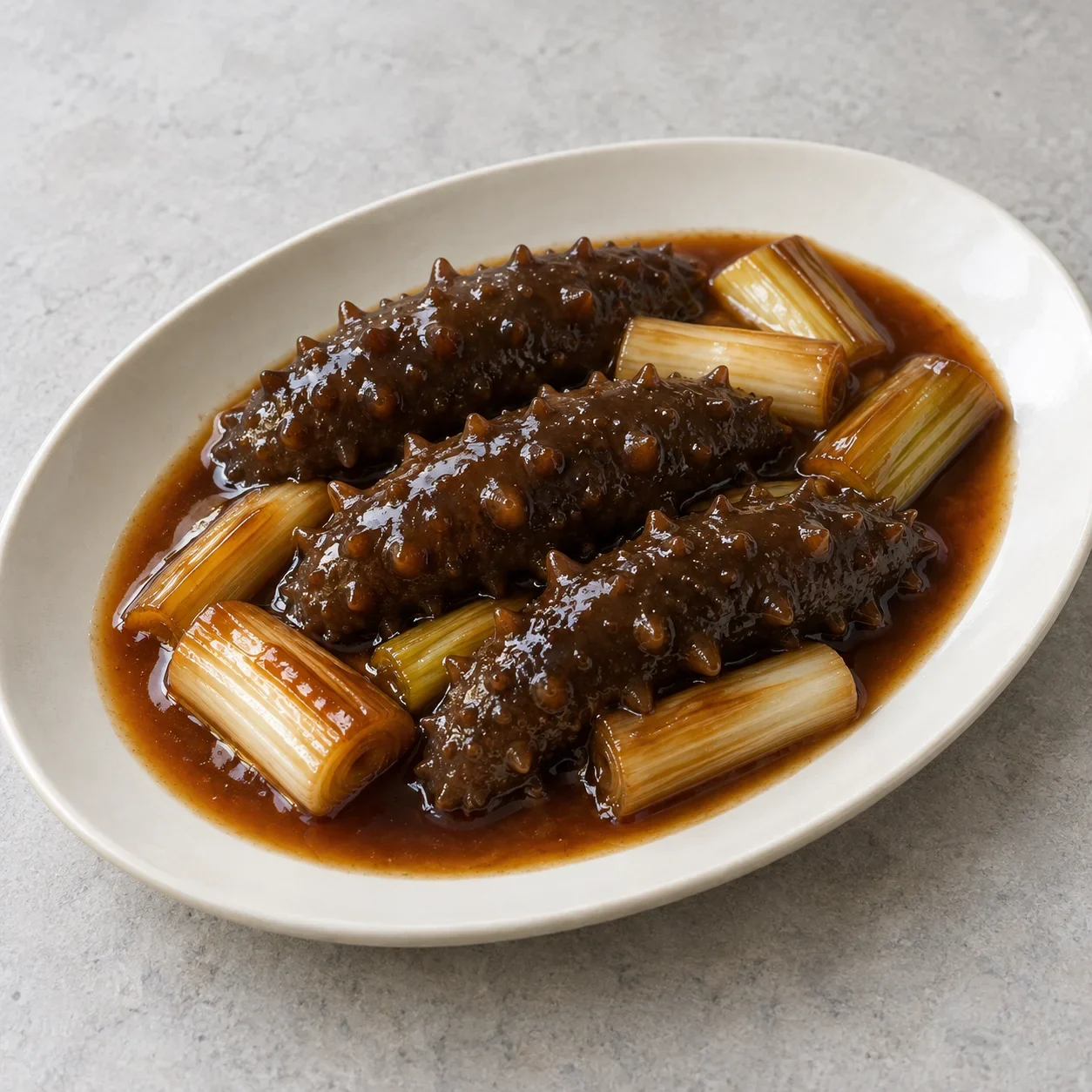 Generated guide illustration of scallion-braised sea cucumber.