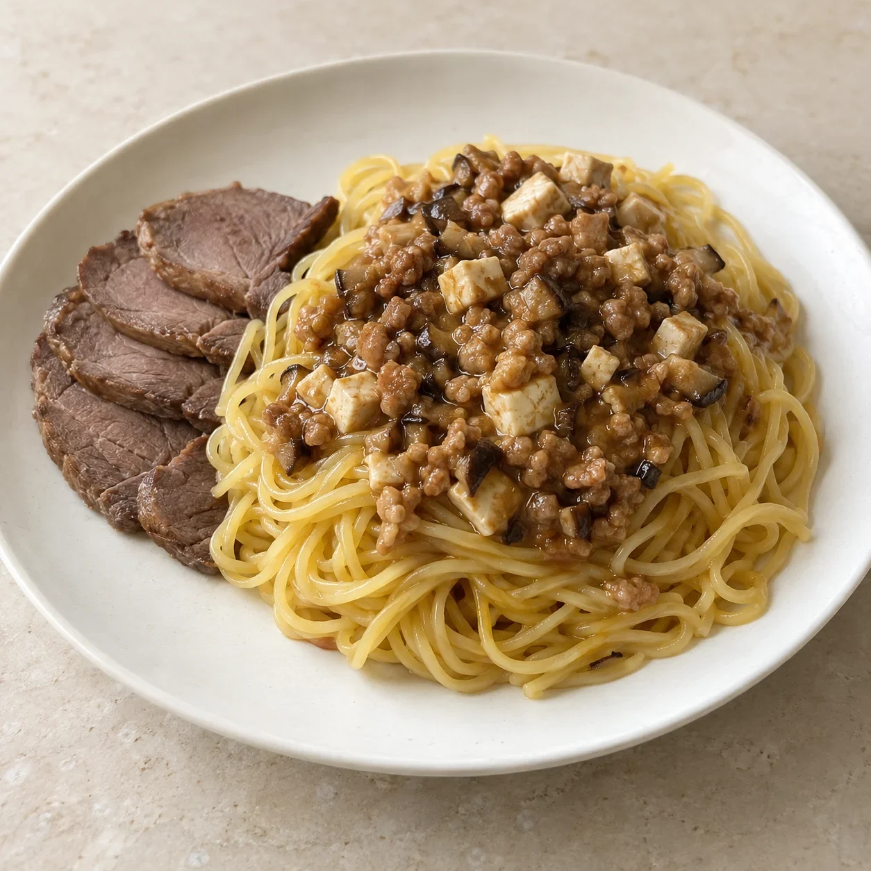 Generated guide illustration of dunhuang donkey yellow noodles, not a restaurant photograph.