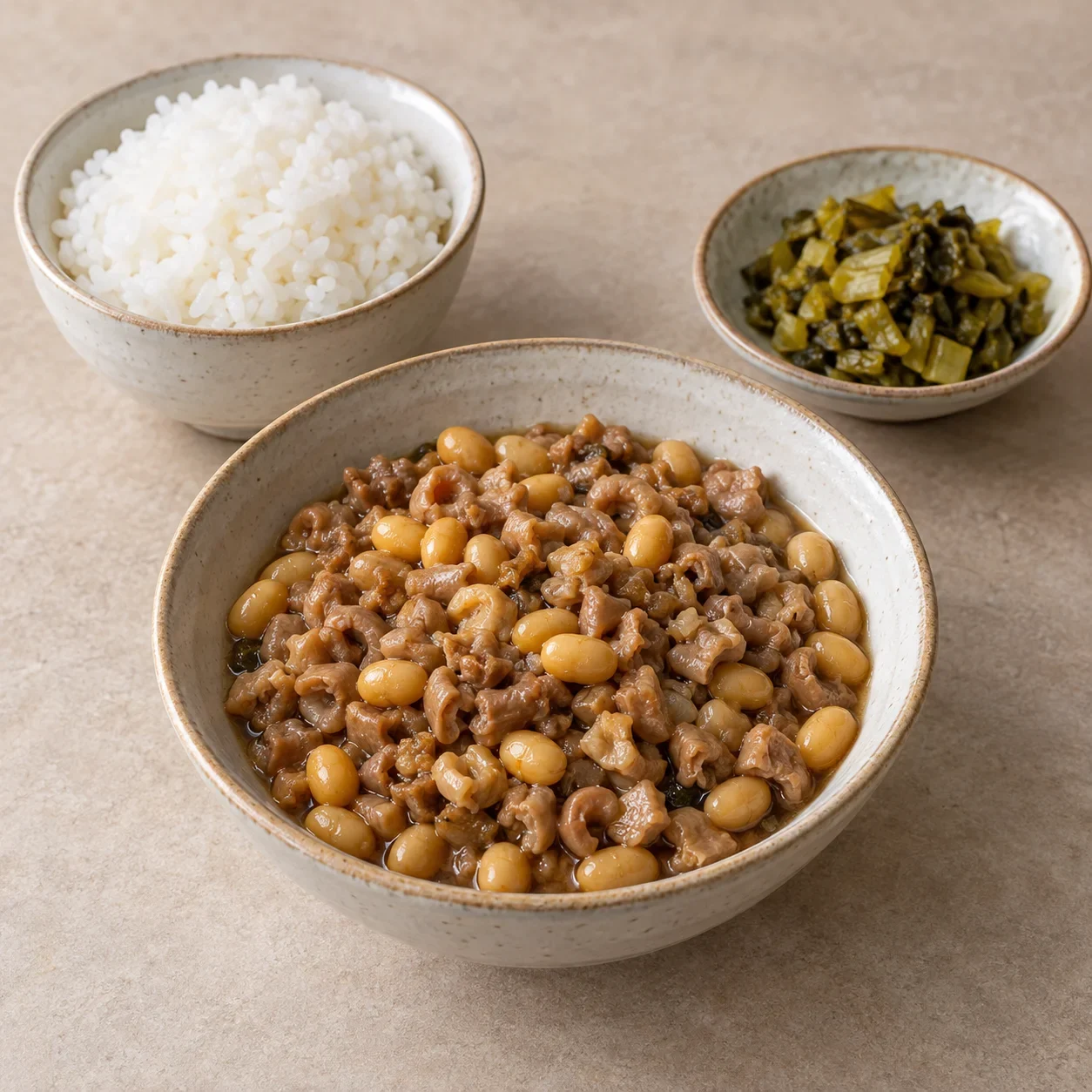 Illustration of Changshou Pork-Intestine Rice, a cooked dish.