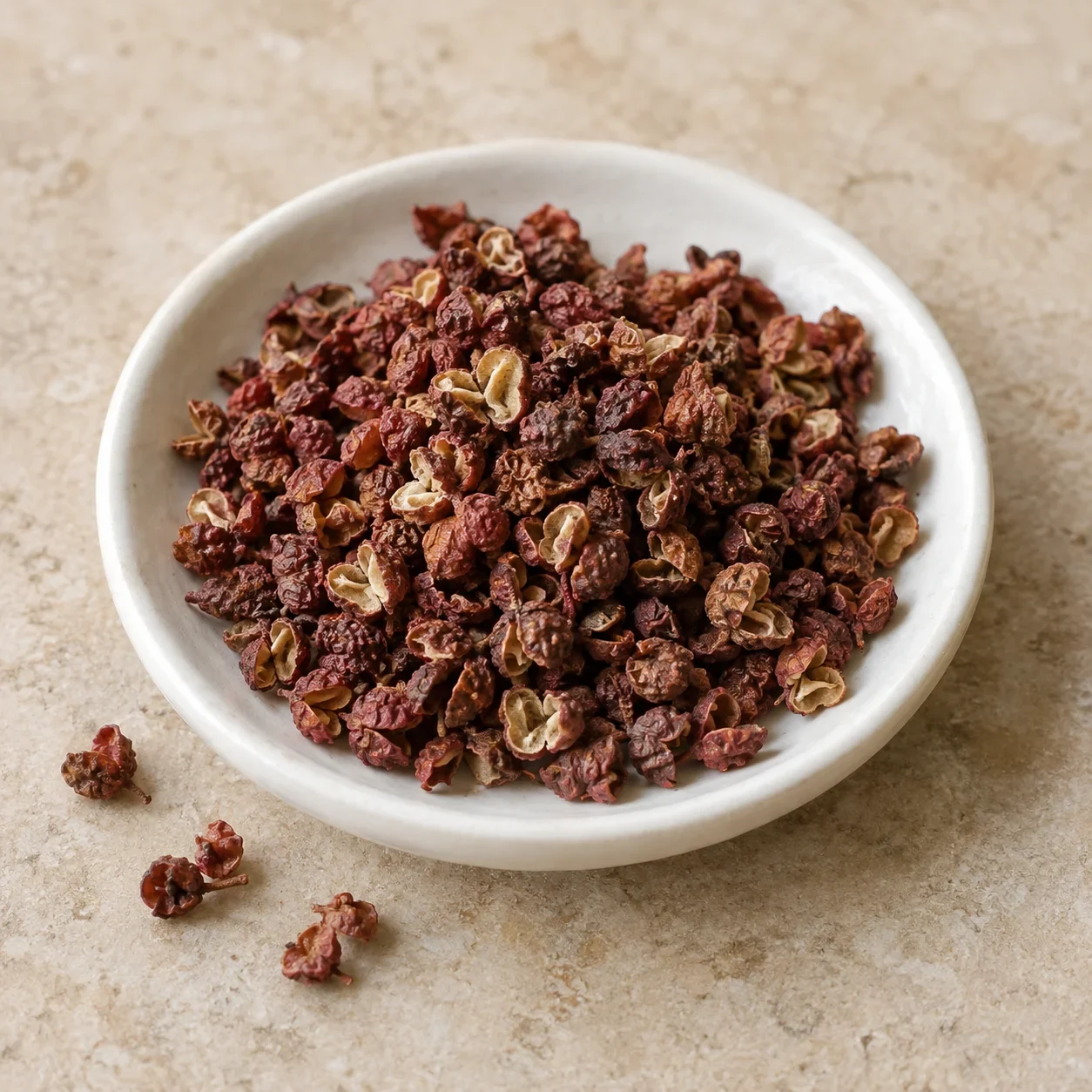 Generated guide illustration of dried red Sichuan peppercorn husks