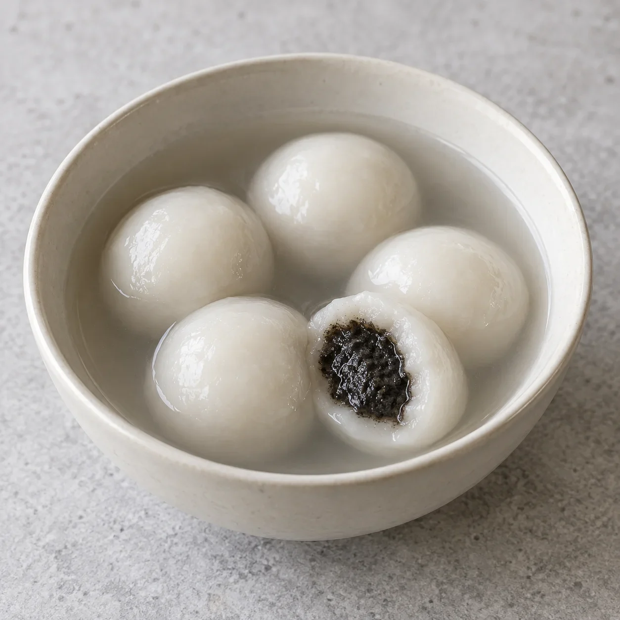 Generated guide illustration: Ningbo sesame tangyuan.