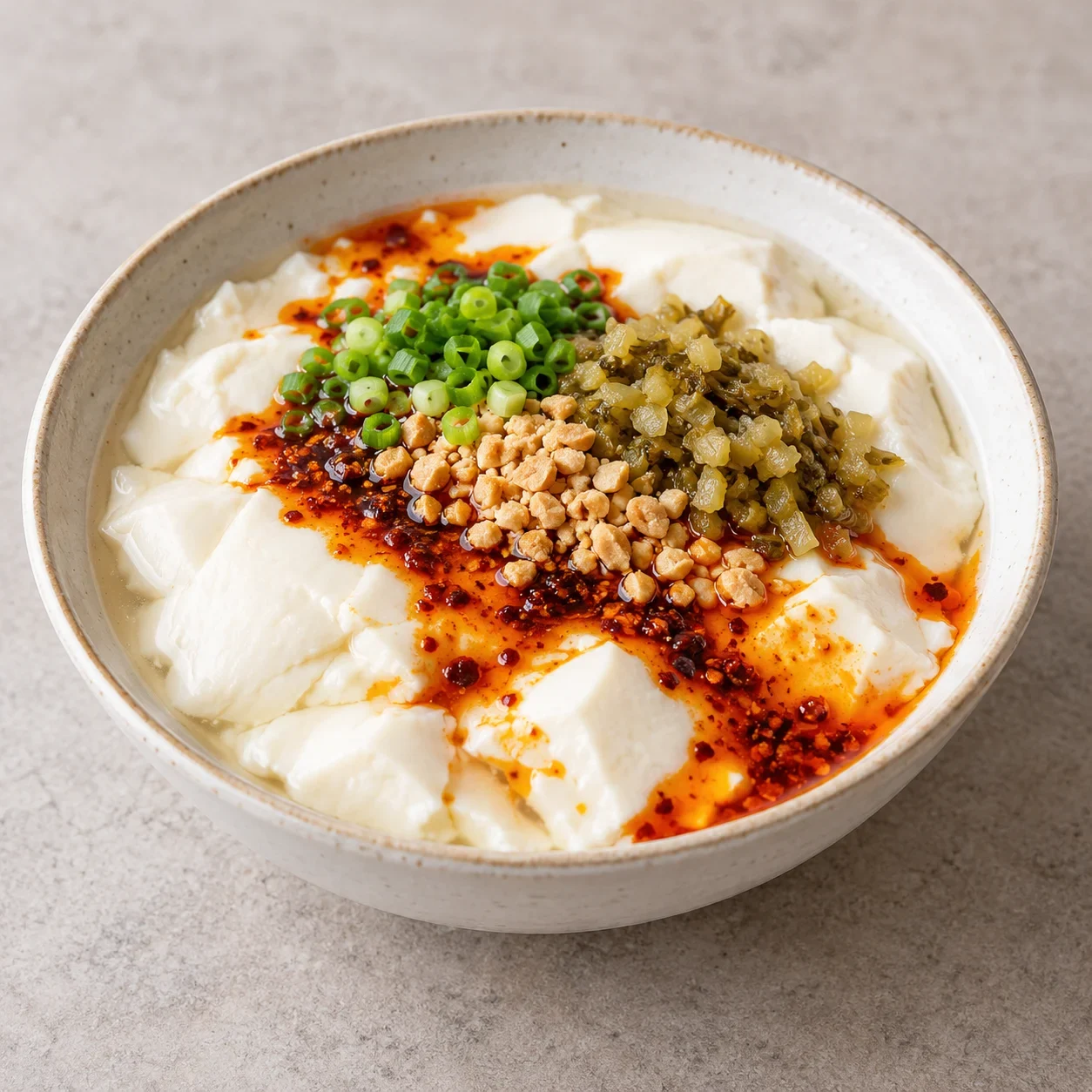 Illustration of Fuling Hot-Oil Douhua, a cooked dish.