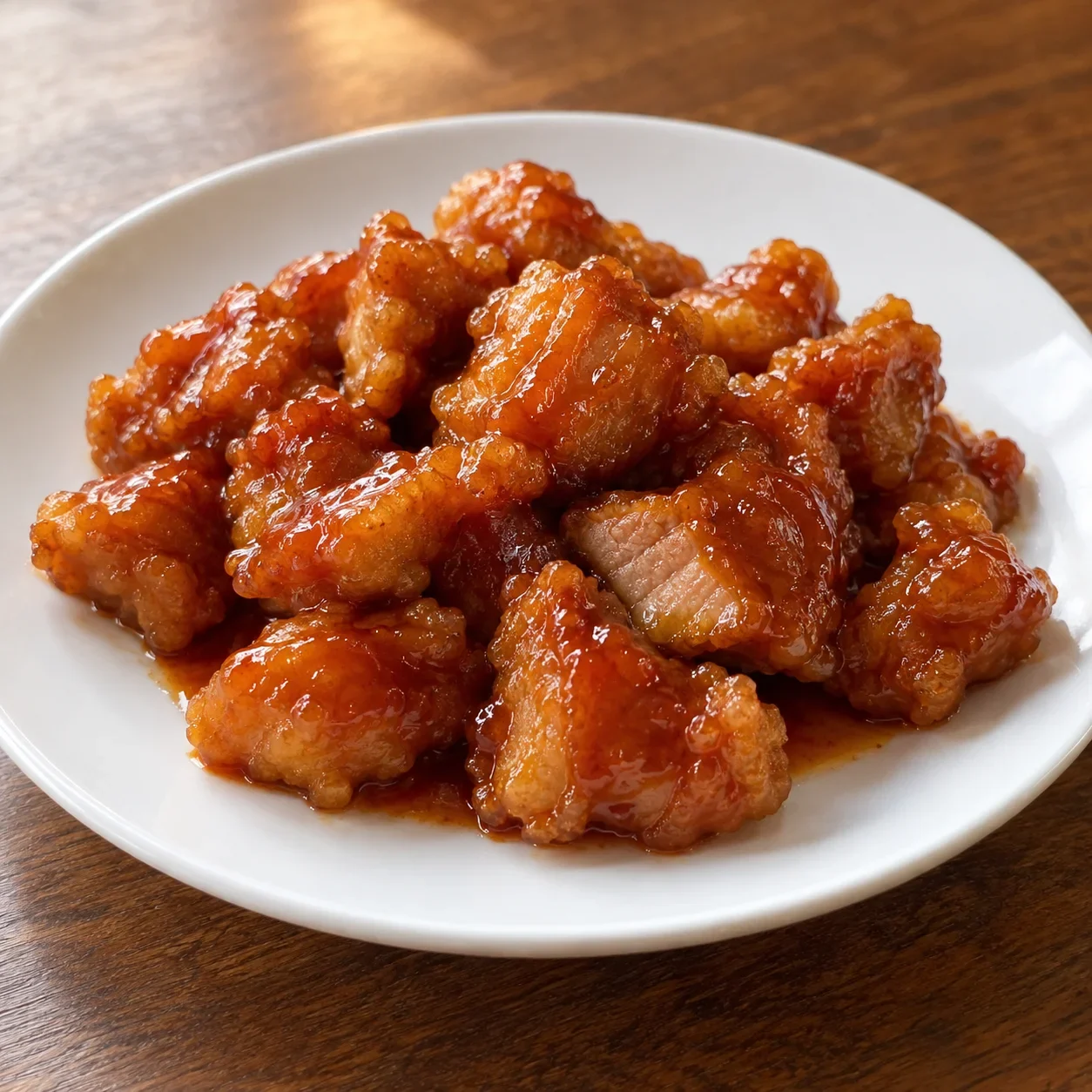 AI-generated editorial illustration of Sweet and sour pork.