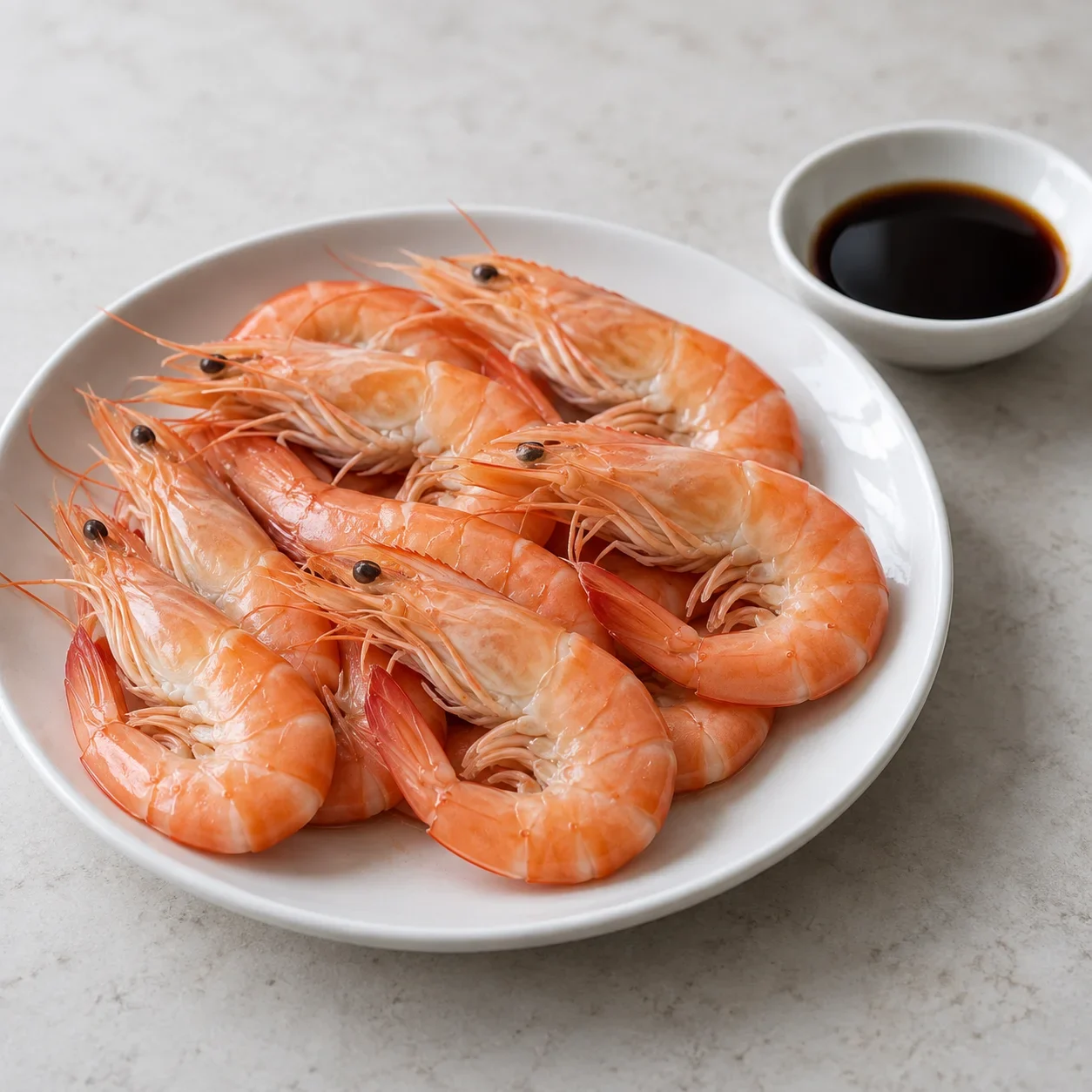 AI-generated editorial illustration of Cantonese poached shrimp.