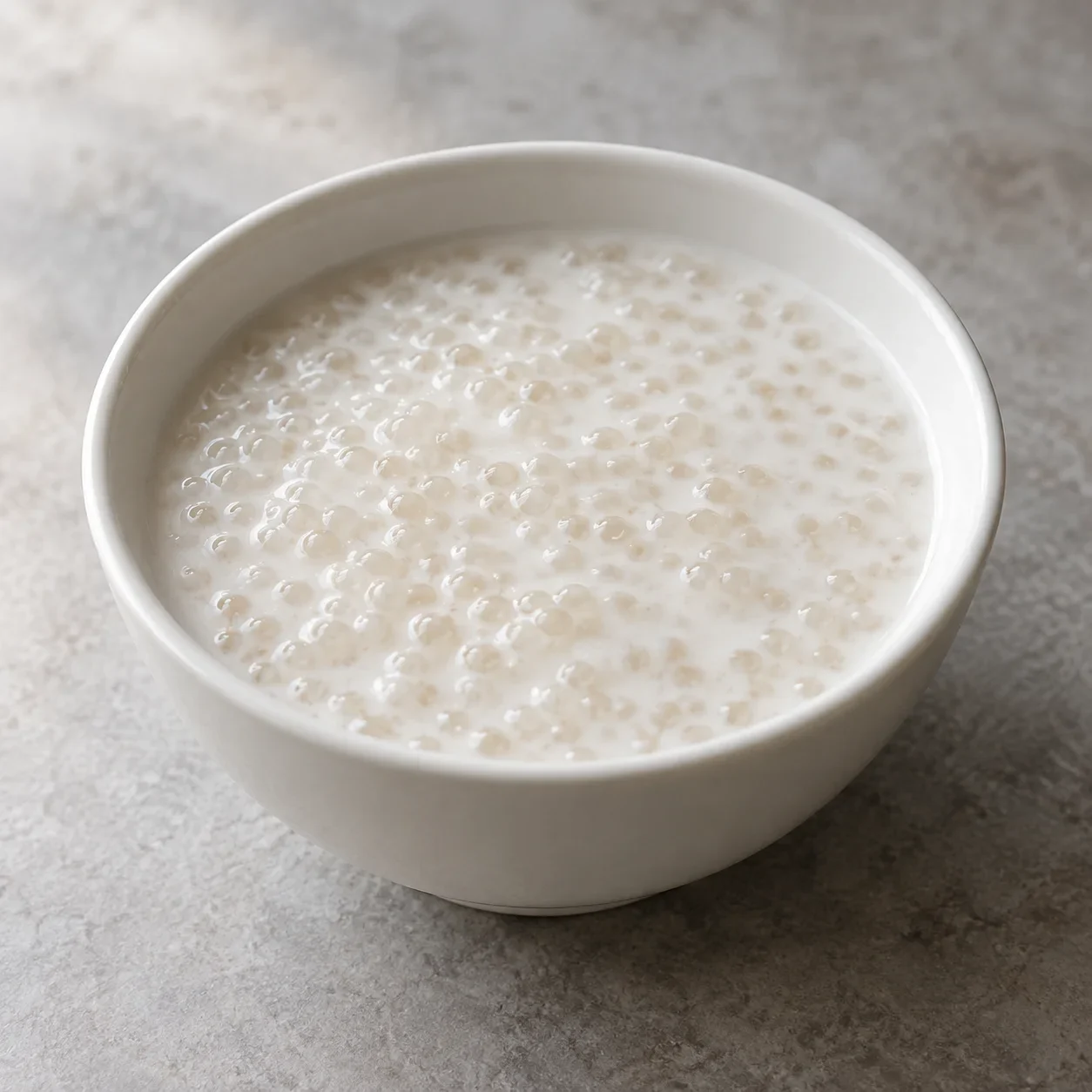 AI-generated editorial illustration of Coconut sago dessert soup.